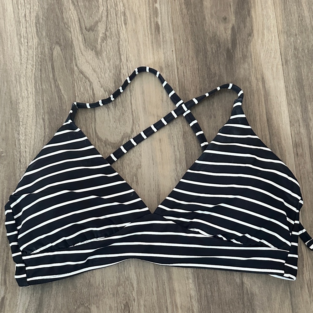 Calia Women's Stripe Black Triangle Swim Top, Black, Medium